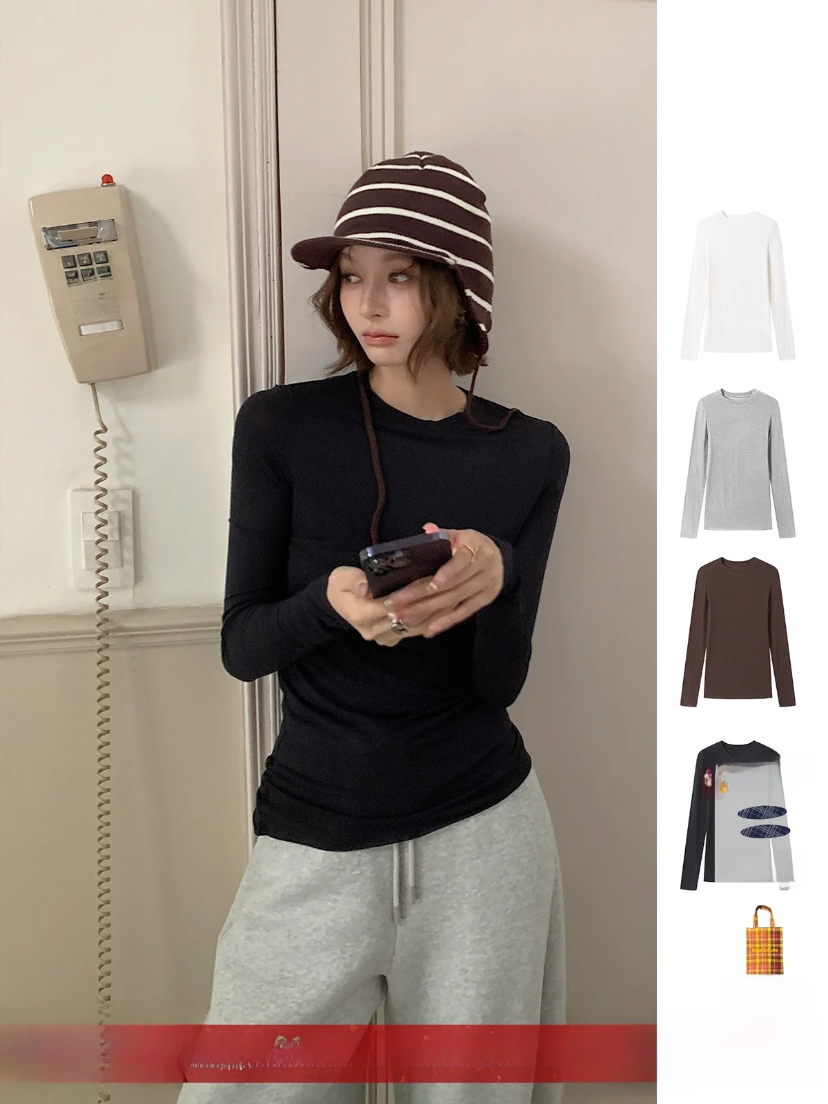 

New REREK round Ne Long Sve Camere Base irt Warm Milk Skin Handmade Store Ladies Casual Fit T-irt for Autumn Winter