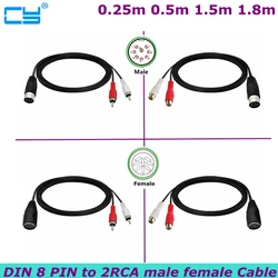 0.5m 1.5m Din 8-pin to 2RCA Lotus Connector Cable for Male and Female Audio Adapter Cables for Instrument Audio Equipment