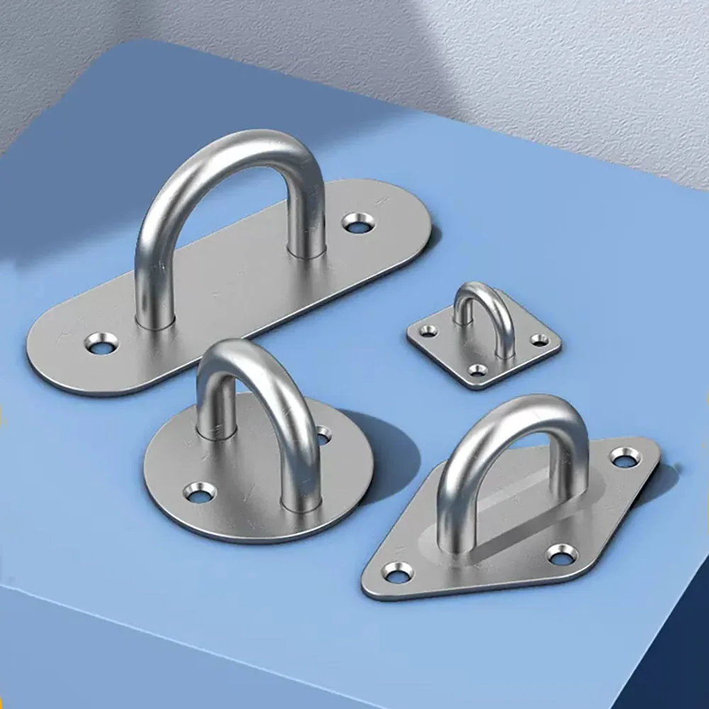 M5-M12 A2Stainless Steel Staple Ring Wall Hook Heavy Duty Fixed Pad Eye Plate Anchor Mount U-Shaped Ceiling Hammock Hooks Buckle