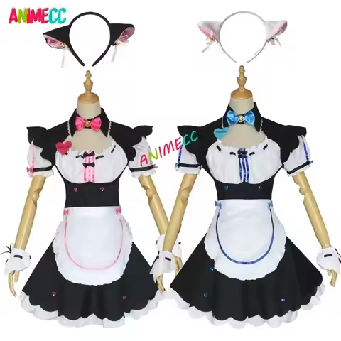 Anicc Chocola vanilla cosplay maid dress anime game Chocola cosplay wig cat Neko Halloween outfits for women