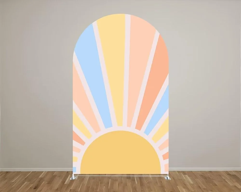 Sun Pattern Daisy Orange Arch Covers Stretchy Backdrop for Groovy Party Rainbow Arch Backdrop Birthday Baby Shower Wedding Decor
