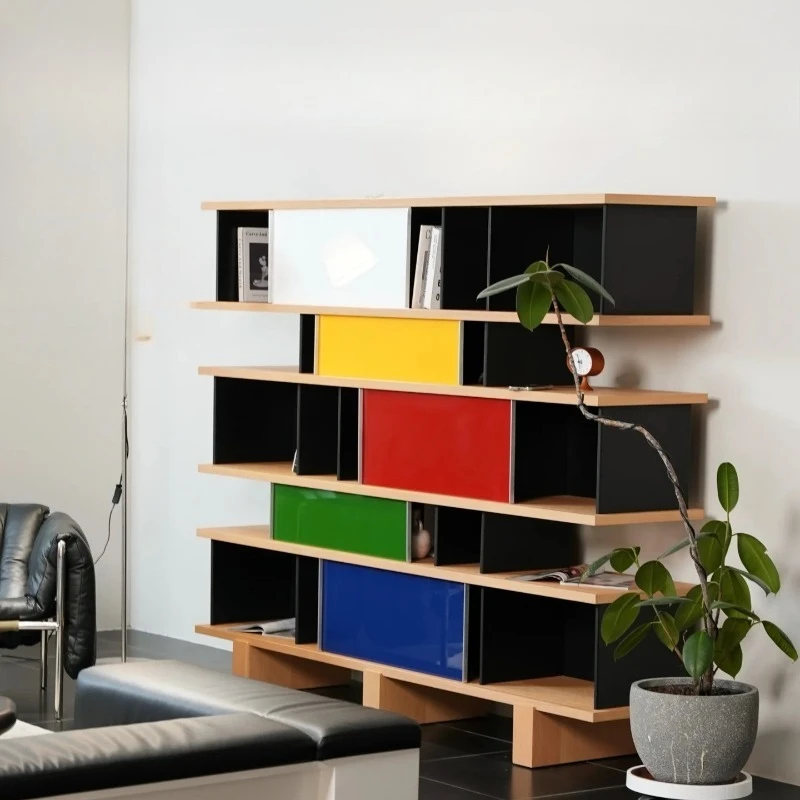 Nordic Retro Style Dopamine Solid Wood Bookshelf Floor-to-ceiling Bookcase Shelf