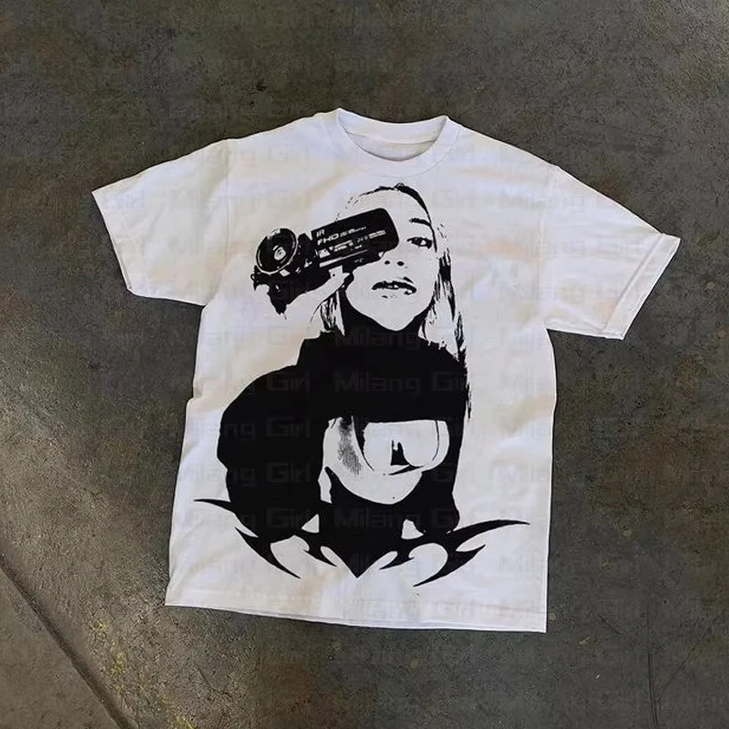 

2025 New Summer Gothic Style Printed Short Sleeve T-Shirt Extra Large Summer Men's Hip Hop O-Neck Streetwear Cyber Y2k Dress