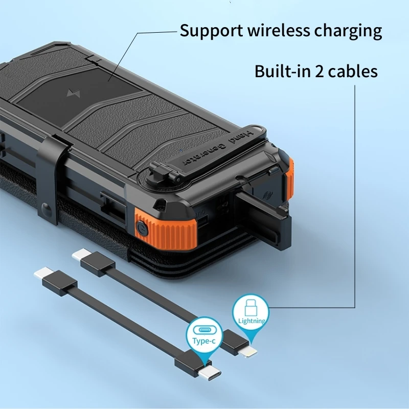 50000 Mah Outdoor Powerbank Hand-Cranked Solar Power Bank Wireless With Built-In Cable 20000mAh Power Bank view 3