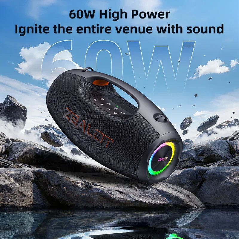 Zealot-S86 Bluetooth Speaker, 60W Power With Subwoofer Outdoor IPX6 Party Speaker, 12H Playtime, LED for Camping view 2