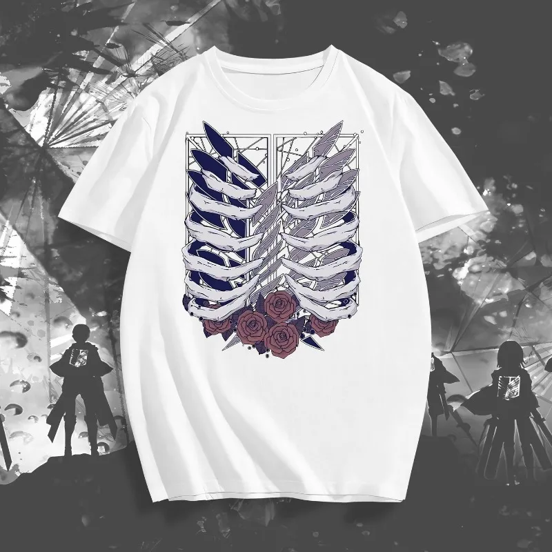 Attack on Titan Skeleton Ribs Wings of Freedom Double Sided Print T-shirt, Oversized Anime Tee, Black & White Option