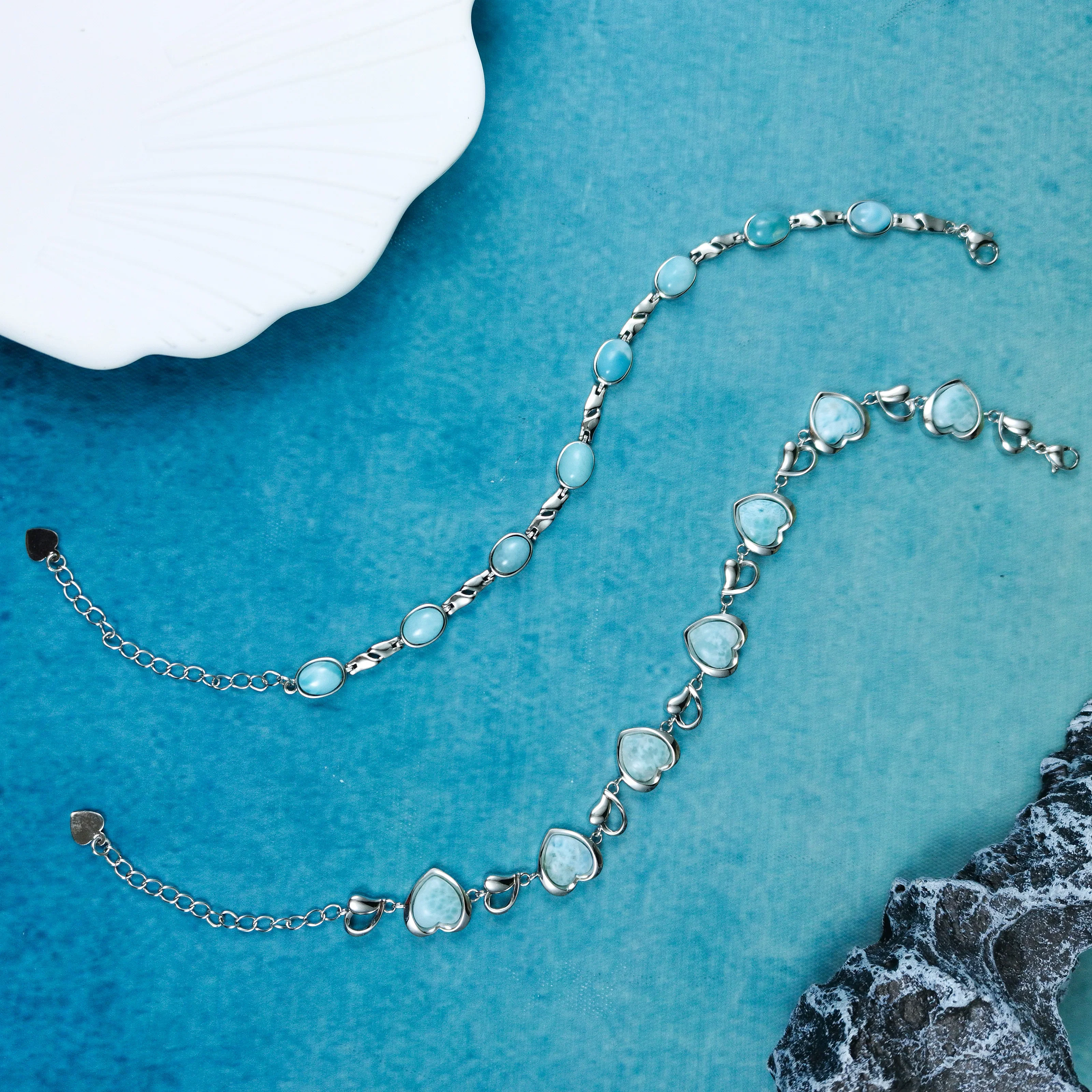 أساور لاريمار عصرية على شكل قلب من JieLing للنساء، مجوهرات أنيقة مطلية بالروديوم، أساور ساحرة فاخرة هدية #3