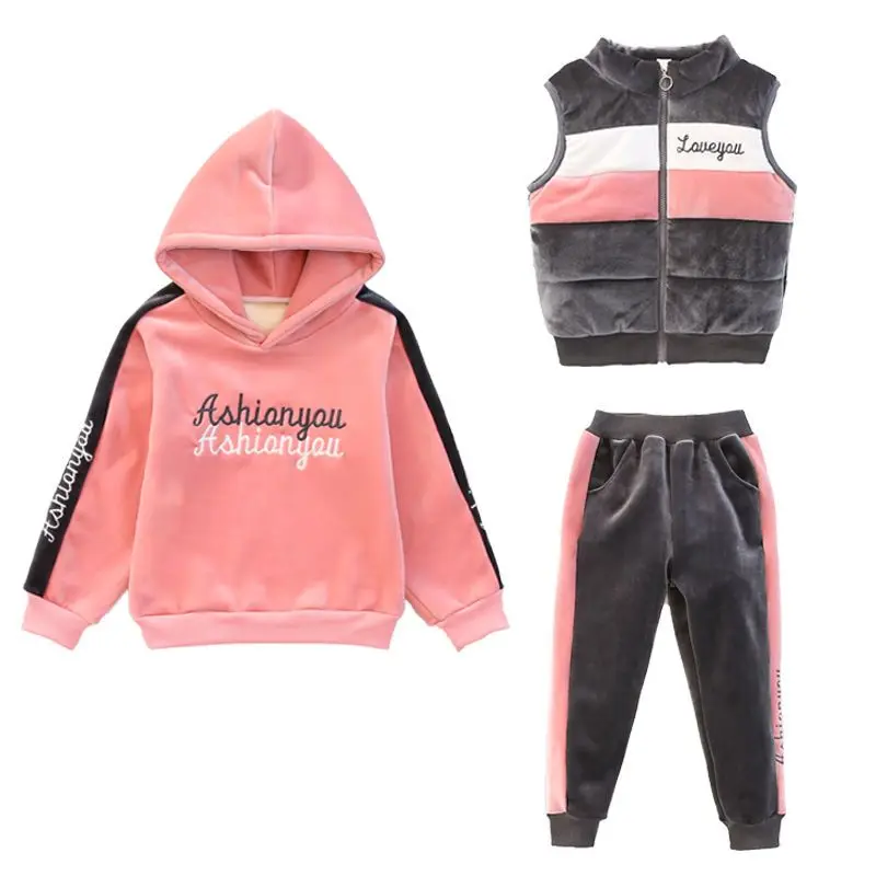 3PCS New Kids Clothes Suit Girls Winter Clothing Fashion Casual Big Children Letter Jacket + Leggings Three-piece Set 2-12 Years