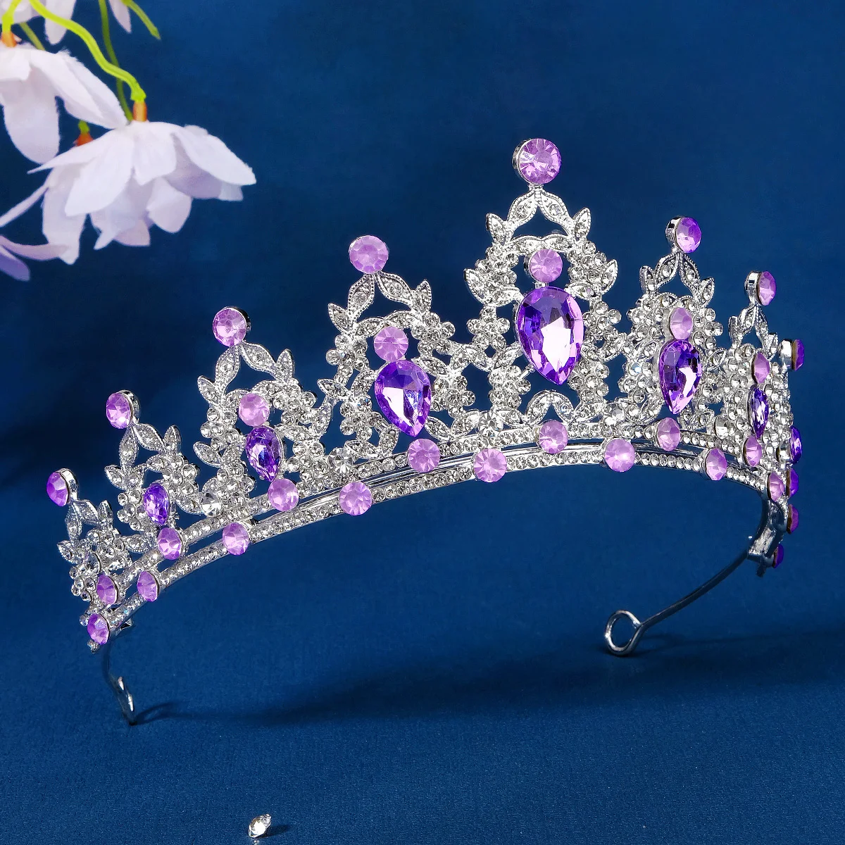أنيقة الأرجواني حجر الراين تاج الزفاف جراند الباروك كريستال تاج إكسسوارات الشعر أغطية الرأس حفل زفاف للنساء