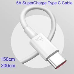 Honor 6A Supercharge Cable 100cm/150cm/200cm USB Type C Fast Charge Wire Cord for Honor 90 80 V30 V40 V2 Magic 6 5 Pro