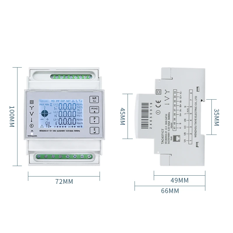 TAC4371CT AC Power Supply Three Phase Din Rail Installation Mutil-function Energy Consumption Meter Modbus TCP With 16mm CT