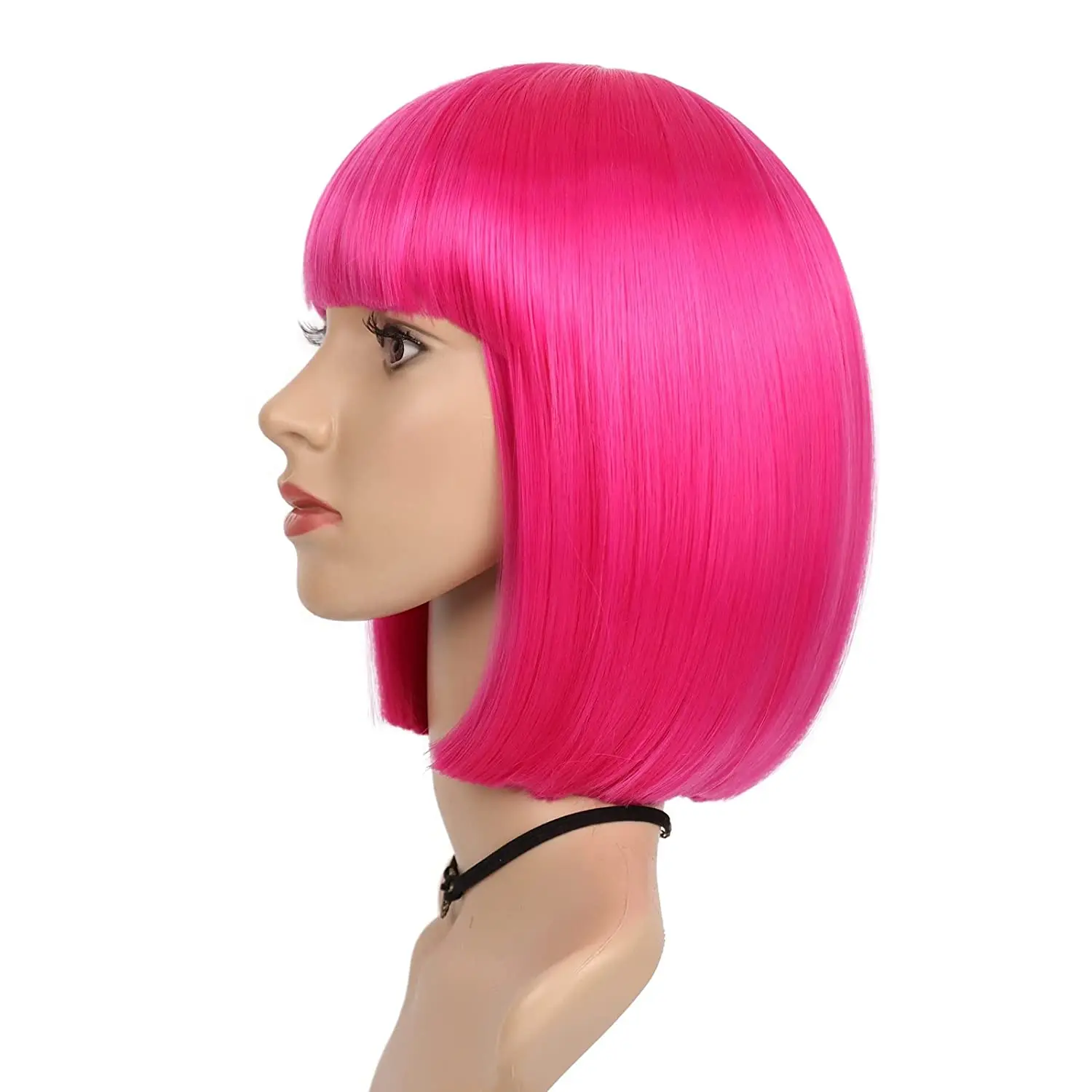 Synthetic Wig Pink Blonde Short Bob Machine Made Bangs for Women Girl Colorful Straight Cosplay Party Halloween Costume Daily image 5