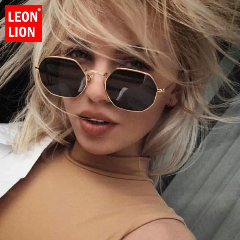 LeonLion 2023 Metal Women Sunglasses Mirror Classic Retro Street Beat Metal Glasses Men Eyeglasses Driving Oculos De Sol UV400