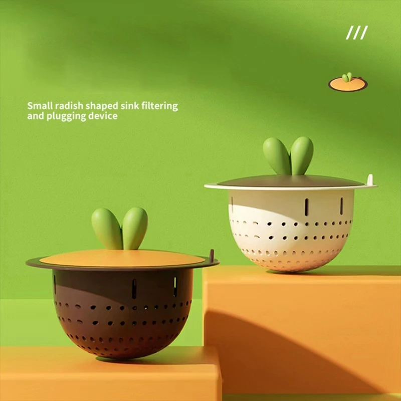 2Pcs Cartoon Radish Shape Sink Garbage Strainer Kitchen Bathroom Sink Anti-Clogging Draining Filter