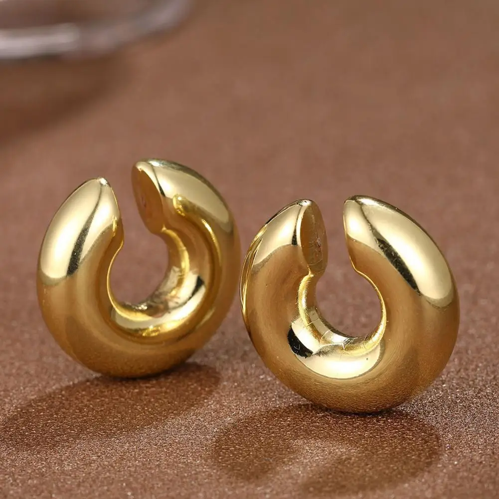 Minimalist Ear Cuffs Stylish Stainless Steel Women\'s Ear Cuffs Non-pierced Fat Circle Tube Shape Earrings for Hip Hop Punk Club