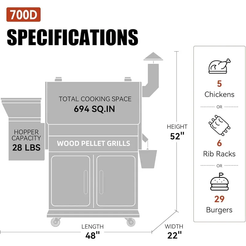 مدخن شواية الحبيبات الخشبية مع التحكم PID، غطاء المطر، 700 مربع. في منطقة الطبخ للشواء في الهواء الطلق والدخان والخبز والتحميص،
