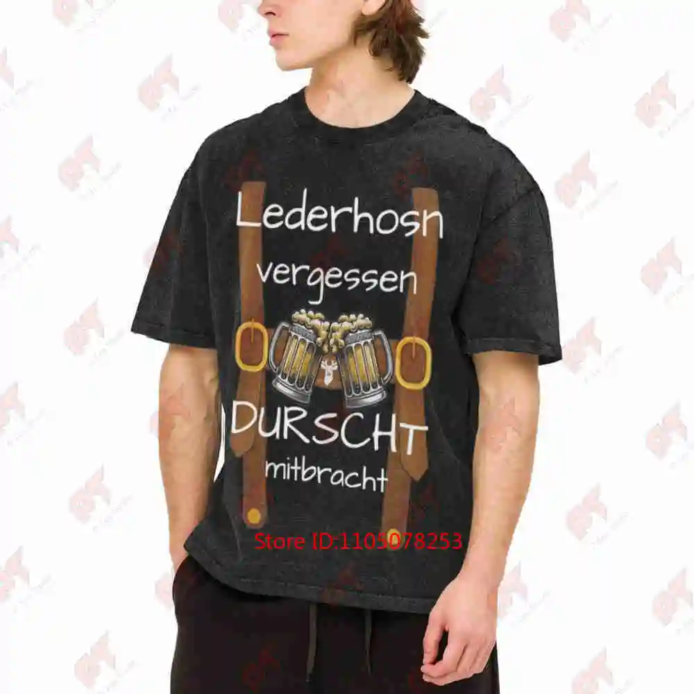 Traditional Dirndl Bavarian Costume Lederhosen Thirst Vintage Washed Tee Pure Cotton T-Shirt