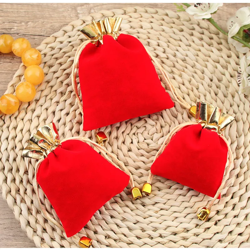 10/20 أجزاء/وحدة حقائب هدايا مخملية حمراء لحفلات عيد الميلاد حقائب متعددة الحجم صغيرة برباط لحفلات الزفاف 8x10/12x16/15x20cm #5