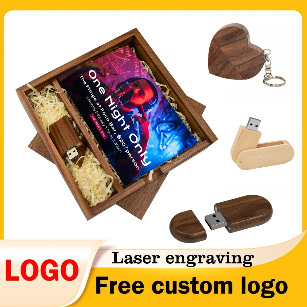 

Photo Unique Album Walnut Wood USB+Box Pendrive USB Flash Drive 8GB 16GB 32GB 64GB 128GB Photography(1 PCS Free LOGO)