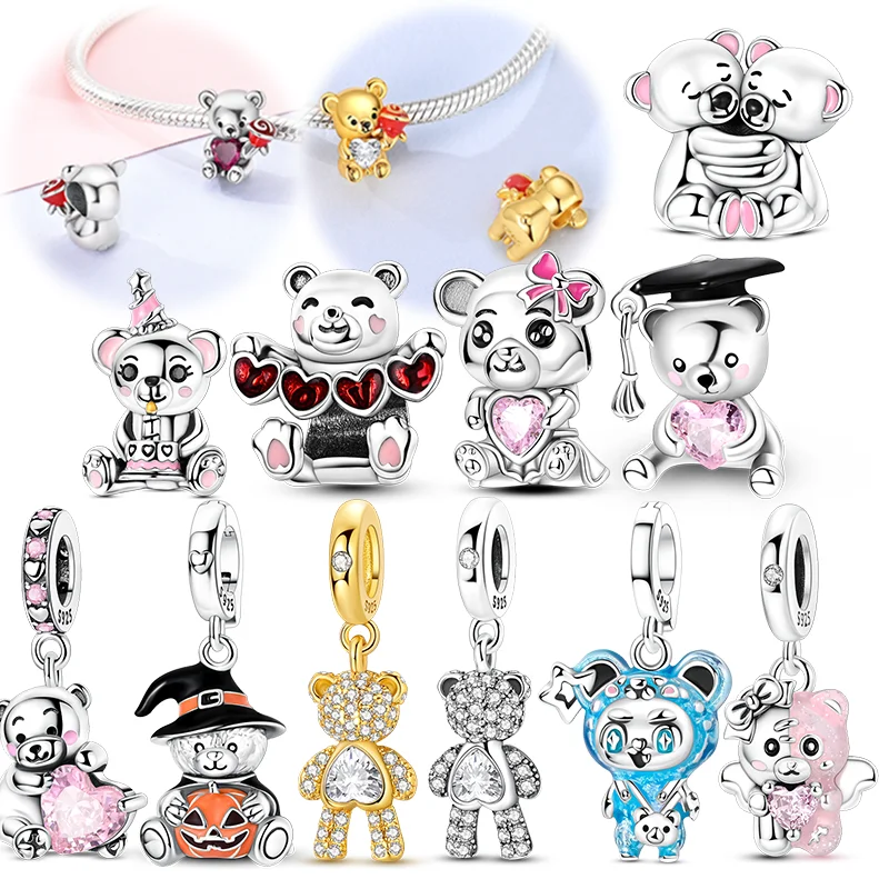 Birthday Love Bear Silver Charms Beads Fit Original Bracelet Bag Keychain Earring Charm Bead Pendant Diy Women Jewelry Gift