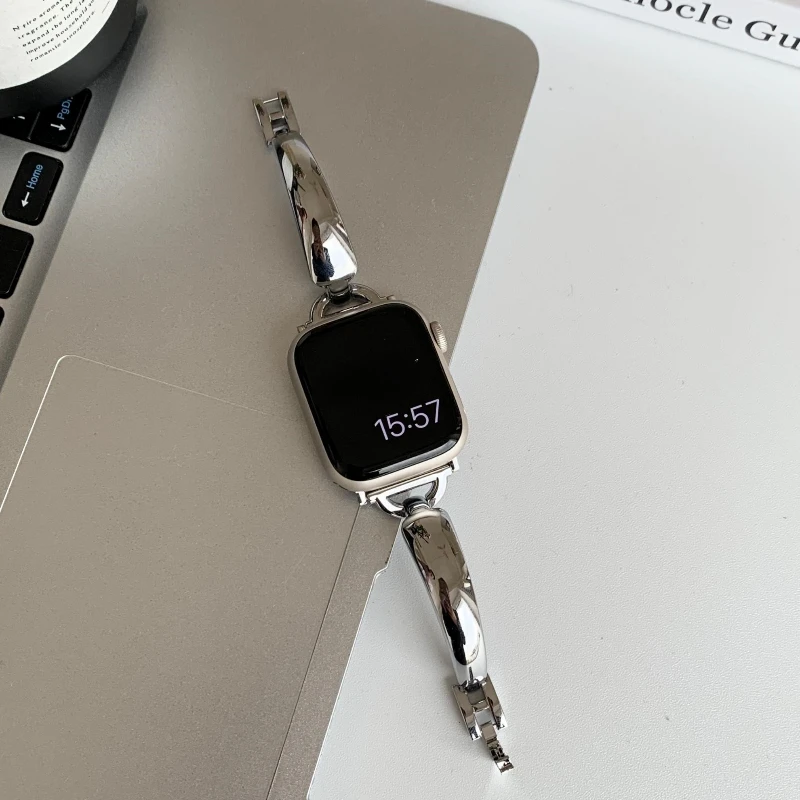 الفاخرة المعادن الفرقة ل iWatch الترا سلسلة 10 9 8 7 SE 6 5 4 سليم فتاة سوار للساعة أبل 38 مللي متر 40 41 42 44 45 46 49 مللي متر