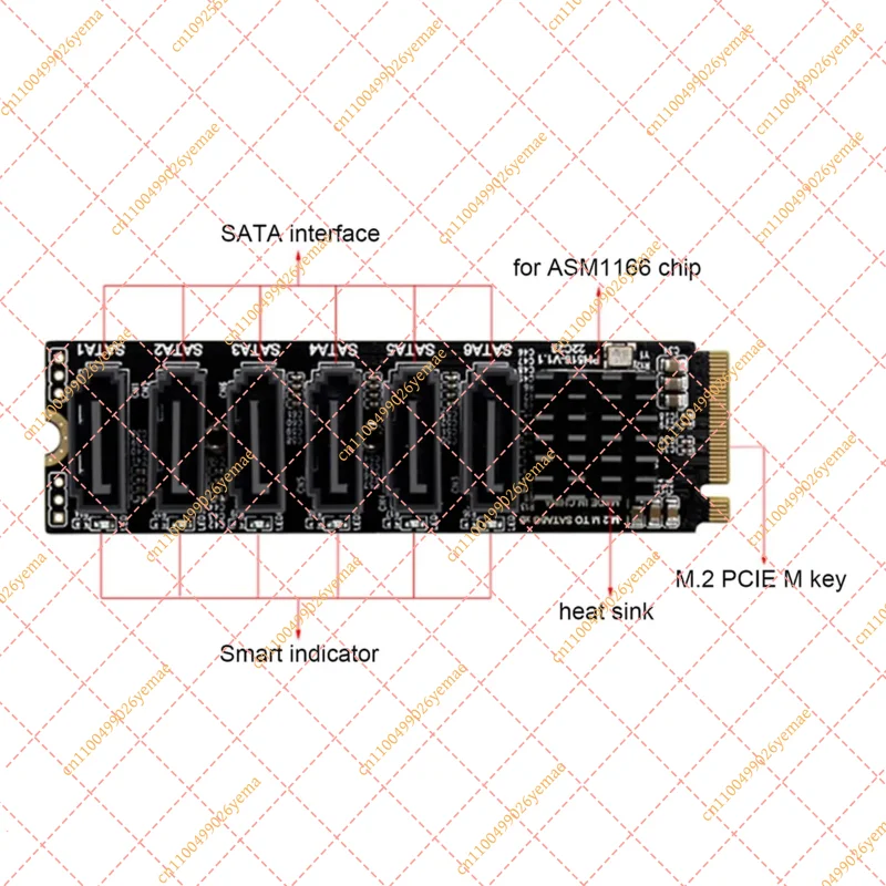 High Speed 6Gbps M.2 NVMe to 6-Port SATA 3.0 Expansion Card ASM1166
