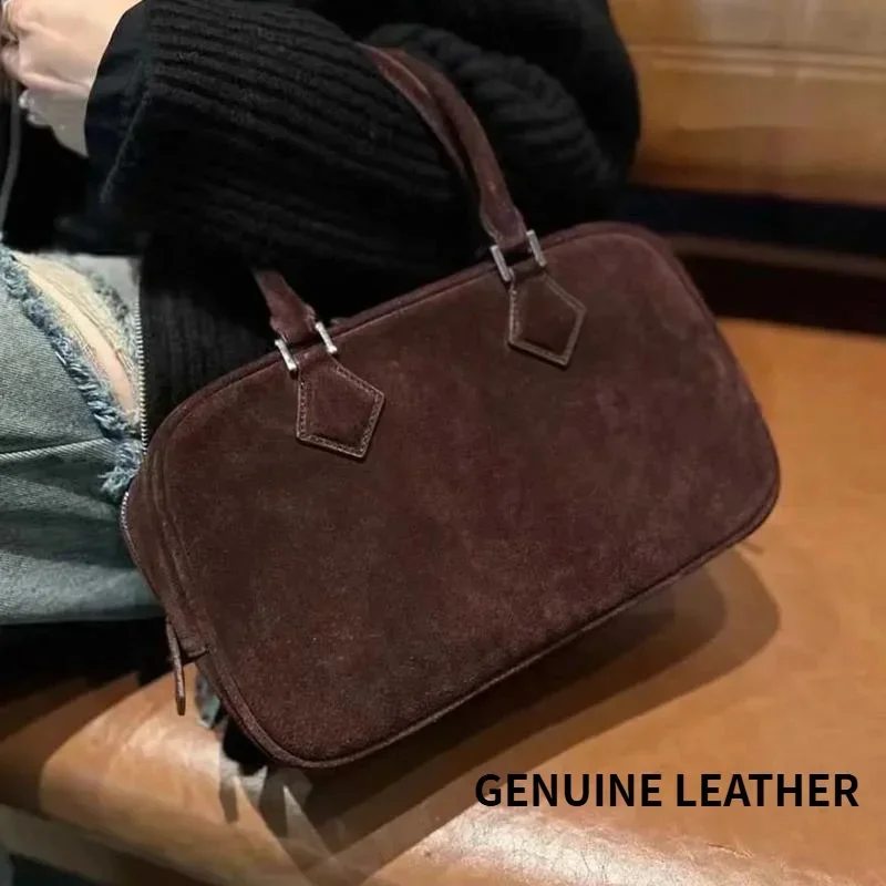 Retro Genuine Leather Woman Bags 2024 Luxury Bag Large Capacity Pillow Handbag Suede Calfskin Lady Daily Purses Shoulder Tote