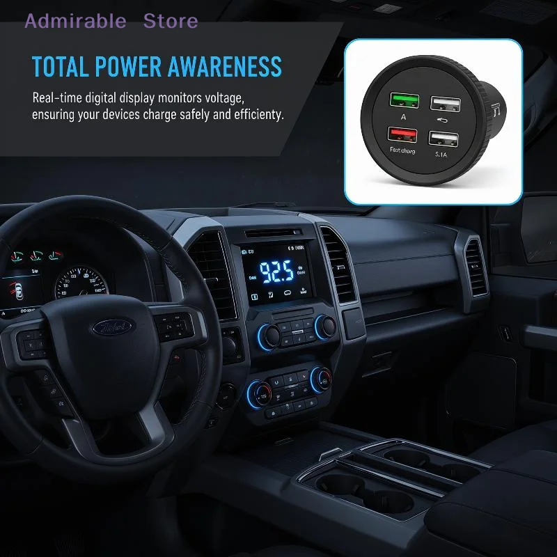 [W]Dual TypeC Dual USB Car Charger Socket 4 Ports Quick Charge Waterproof Power Adapter for SUV RV Truck Phone Laptop