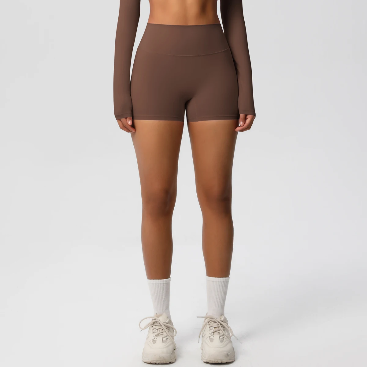 Damen-Sportshorts, Yoga-Shorts, nacktes Gefühl, hohe Taille, Yoga-Shorts, Push-Up, Fitness-Leggings, Bauchkontrolle, Yoga, schmale Shorts – Detail 4