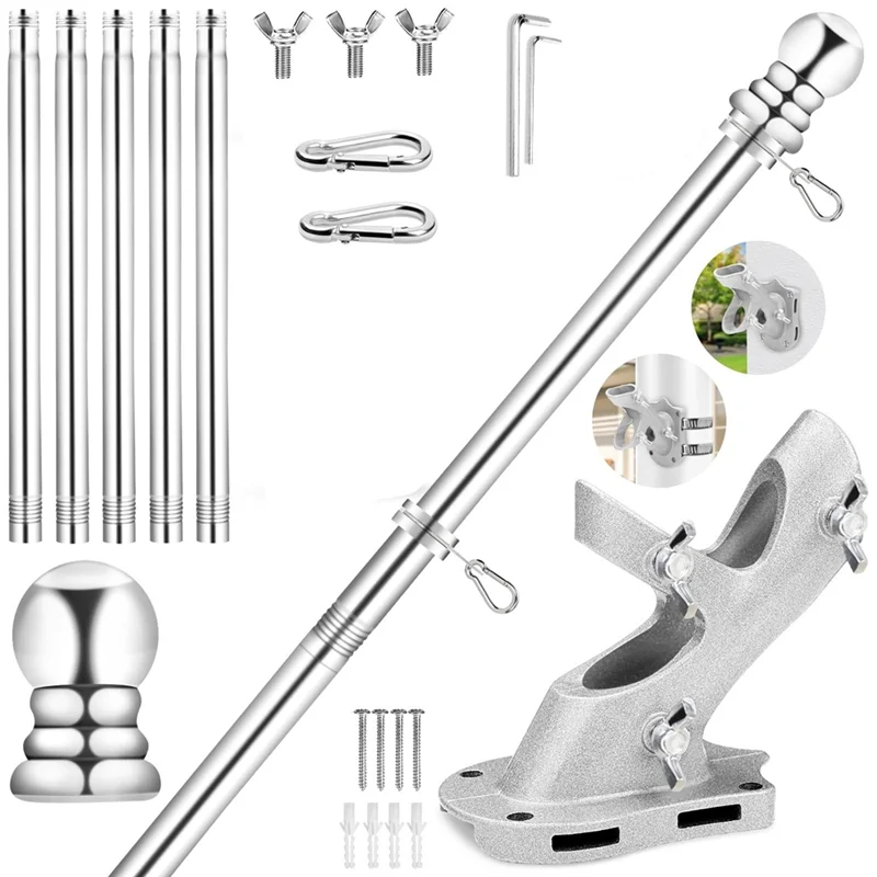 

A76X-флагшток для дома, вращение из нержавеющей стали 6 футов, комплект флагштока, 1-дюймовый нержавеющий флагшток для крыльца для спорта на открытом воздухе для флага
