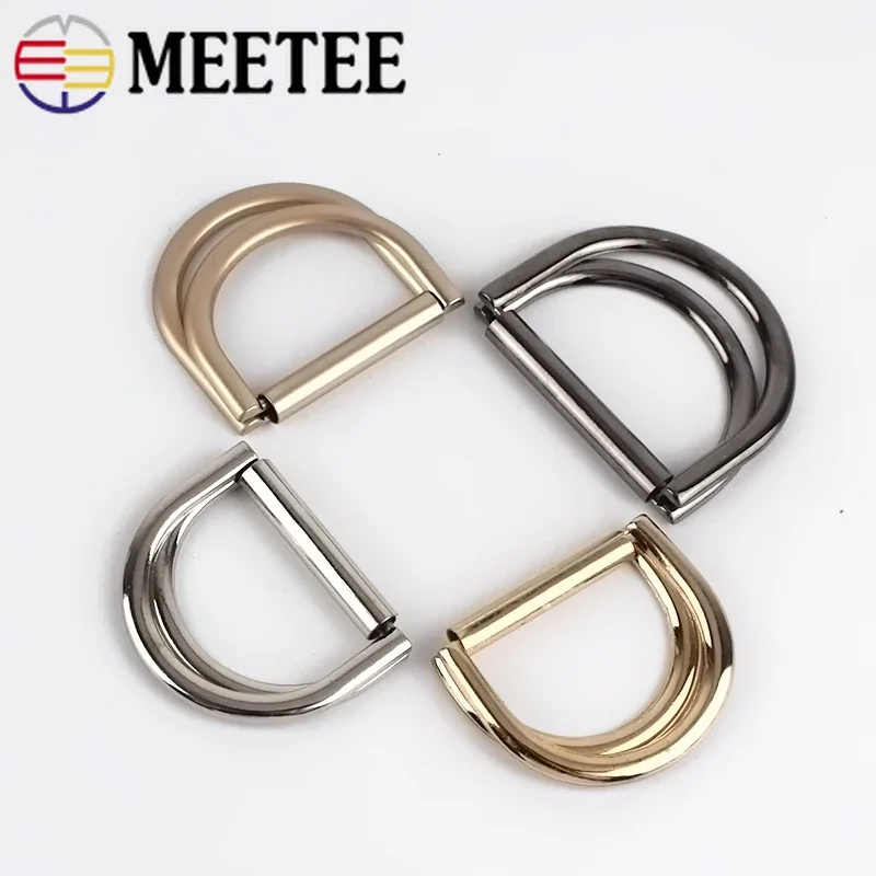 Meetee 4pcs 15-50mm Metal Double D Ring Buckle Luggage Strap Coat Belt Adjustment Button DIY Windbreaker Decor Buckles Material