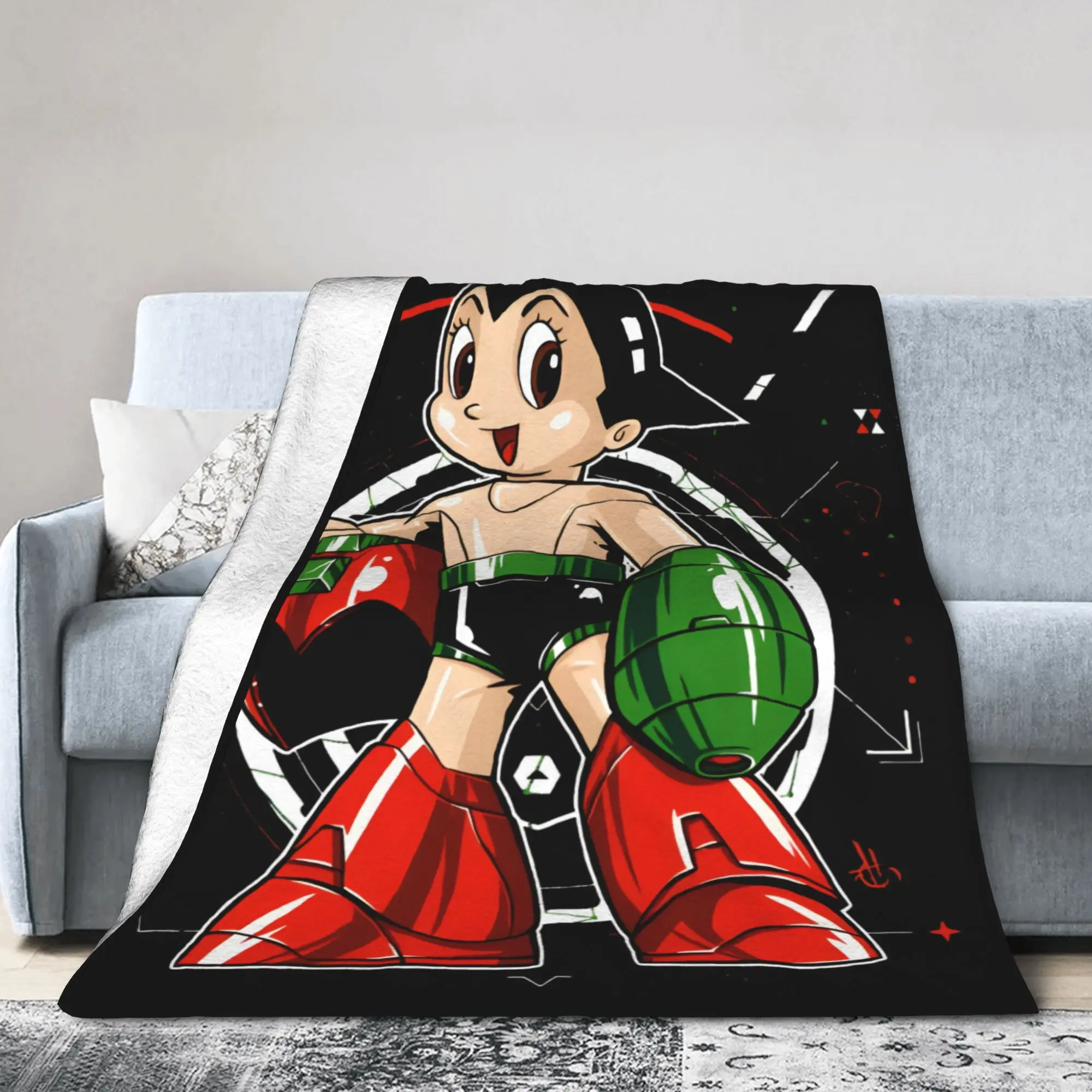 Mega Astro Boy Rock Knitted Blanket Fleece Astroboy Soft Throw Blankets for Bedroom Sofa Bedroom Quilt
