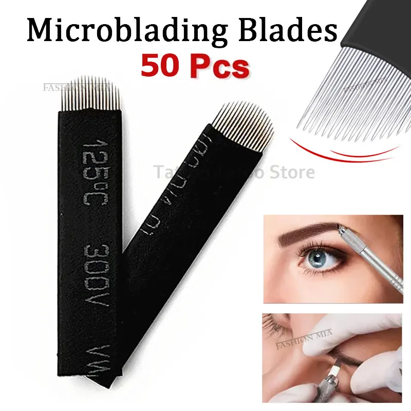 50Pcs Flex Tattoo Needles Microblading Lamina Blade Agulhas Tebori Blade Nano 0.18mm 9 12 14 18 U for Permanent Makeup Eyebrow