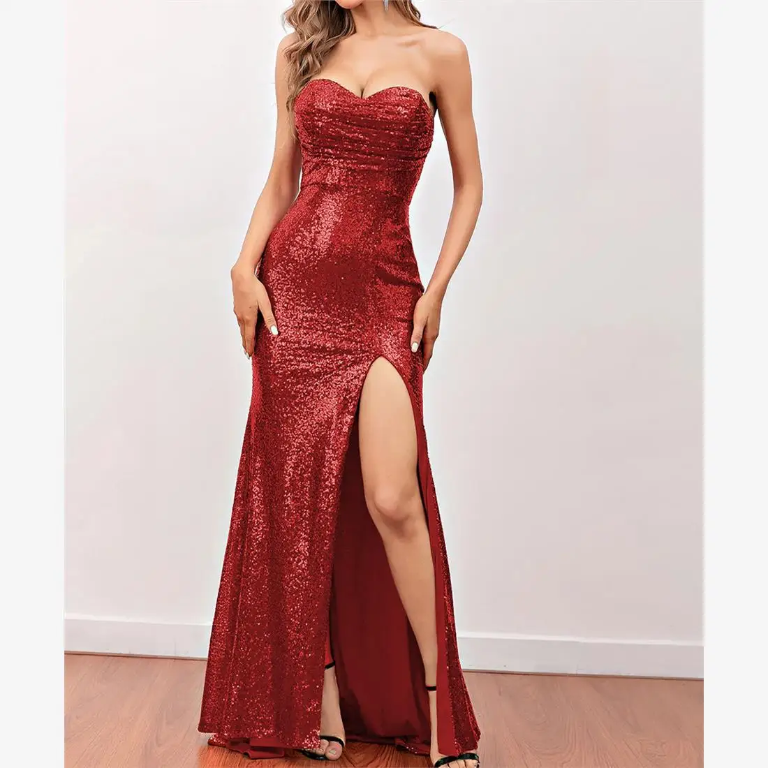 

Сексуальная длинная юбка с разрезом для вечеринок в Корейском стиле, расшитая бисером, со средней талией, с длинным хвостом для женщин, подходит для свадебного свидания...