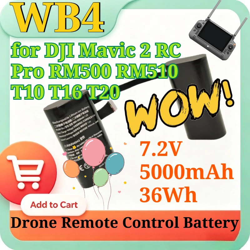 WB4 7.2V 5.0Ah 36Wh Replacement Li-ion Battery for DJI Mavic 2 RC Pro RM500 RM510 T10 T16 T20 Drone Remote Control Battery Pack