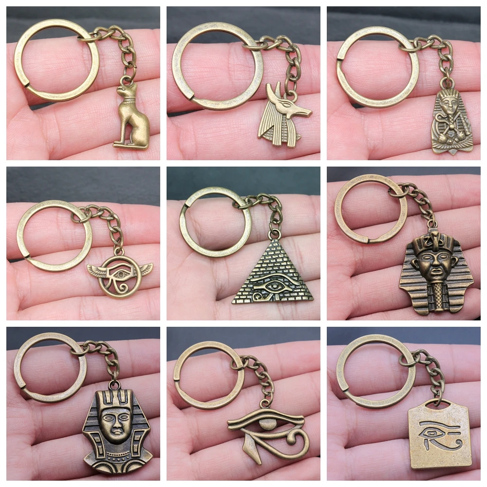 Ancient Egypt Horus Anubis Pharaoh Sphinx Bastet Charms Keychain Souvenirs Keyring Key Holder Accessories Party Gift