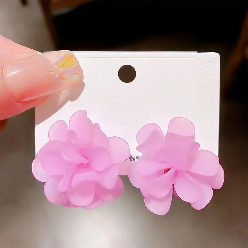 Matte Leaf Petal Camellia 3D Flower Stud Earring for Women Pink Purple White Green Color Simple Personality Jewelry Girl Gift