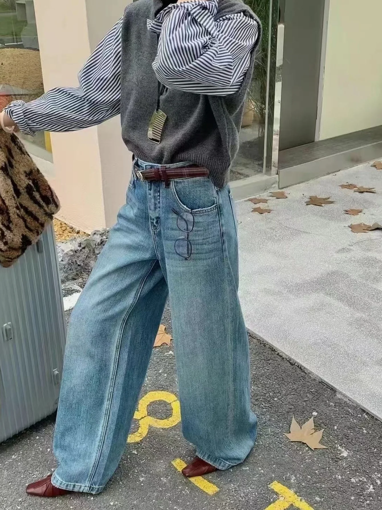 Unisex Drip Loose Blue Jeans For Man Y2K Original Street Denim Wear No accessories or belts included