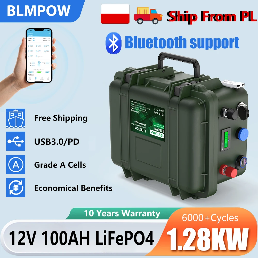 LiFePO4 12V 100AH 140AH 200AH Battery Pack 12.8V Lithium Battery 6000+ Cycles With Bluetooth BMS Grand A Cells For Boat RV