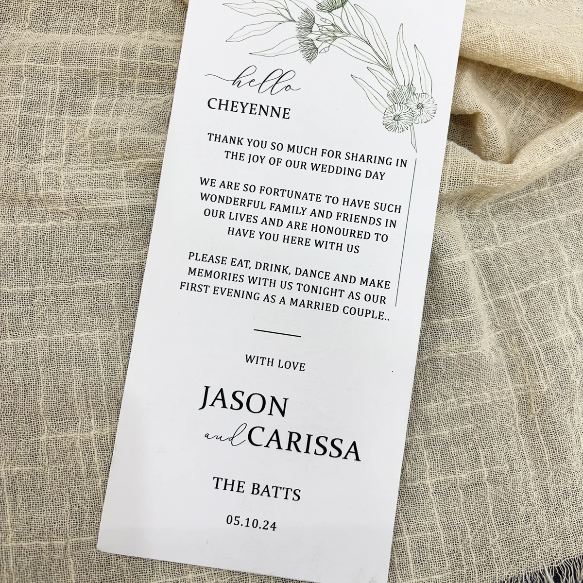 custom Wedding menu print with guetsts names Festival Event Annual Meeting Plate Card Process Card 30copies a lot