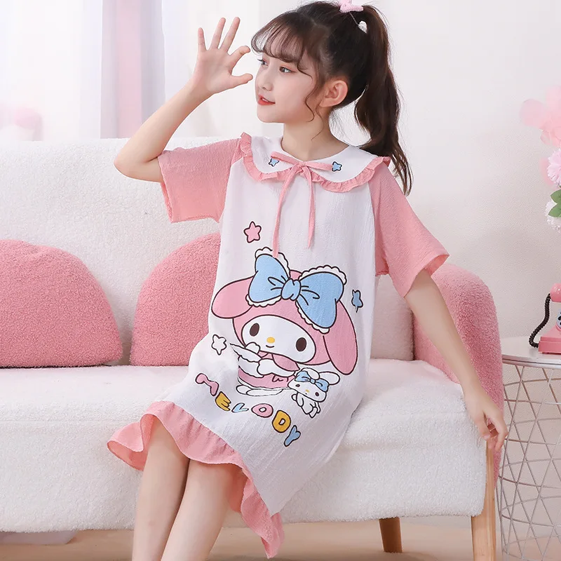 

Kawaii Sanrio Anime Kuromi Cinnamoroll Girls Bubble Dress Summer Cute Cartoon Babys Princess Skirt Babys Nightdress Kid Gift