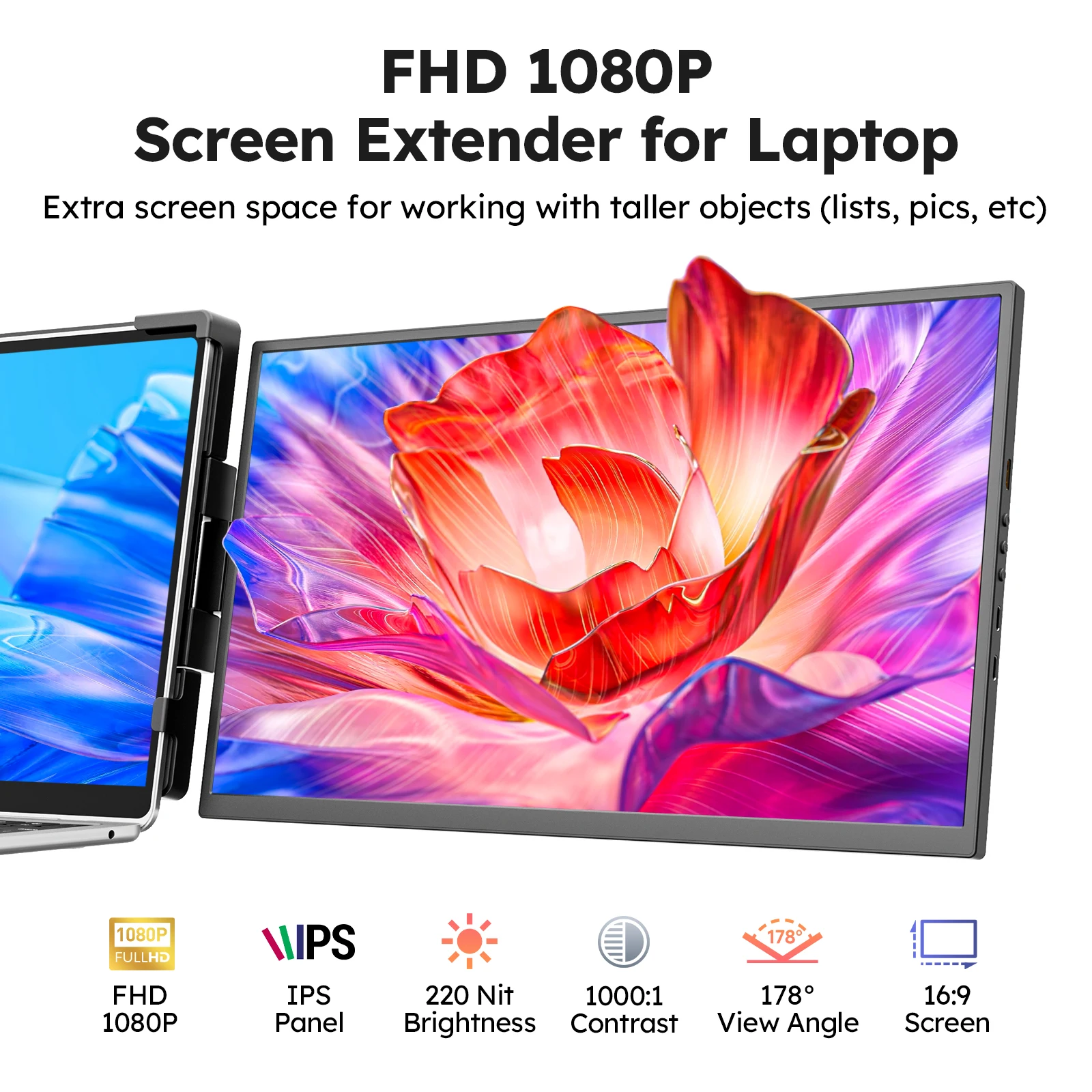 15.6 inch Portable Monitors For Travel Work FHD IPS 1080P External Display Laptop Screen Extender for MAC Windows Chrome Mini PC