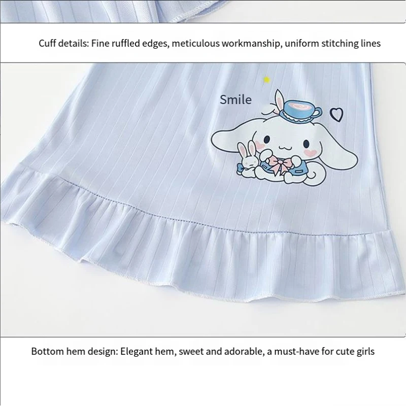 Summer Girl Pajamas Kuromi Cinnamoroll My Melody Cartoon Nightdress Little Girl Cute Princess Style Dress Short Sleeves Pajamas - view 5