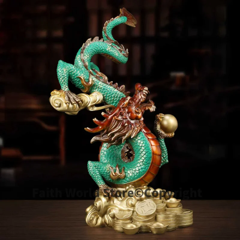 

TOP Prosperous Auspicious Good luck Ornament COPPER Royal Fortune Dragon Totems HOME Company boss Manager Mascot Decorative