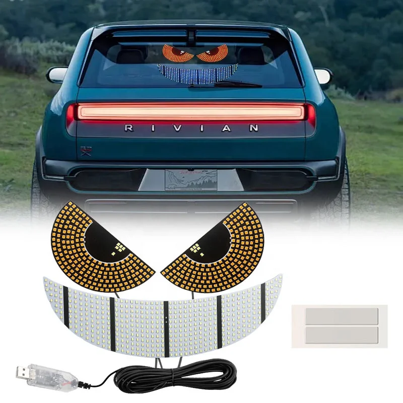 Lemombo Dynamic Devil Eye Light Car Led Front Rear Windshield Sticker Usb Inte ace Decorative Warning Atmosphere Lamp Truck 12V