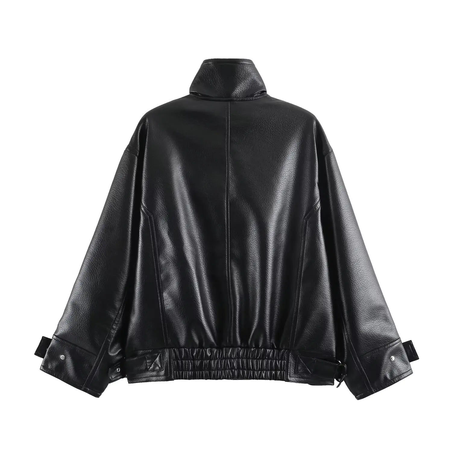 European and American 2026 new summer women's clothing, simple and fashionable long-sleeved leather effect loose jacket