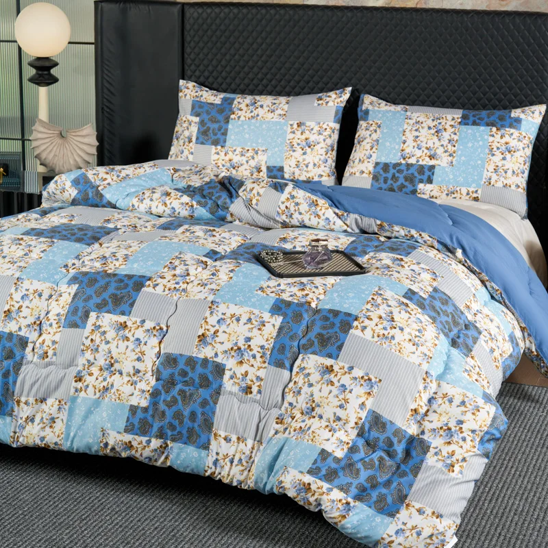 1PC，light luxury contrasting color splicing checkerboard pattern small floral print winter blanket, thick and warm w