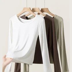 1pcs Women Autumn Long-sleeved T-shirt Thin Thermal Underwear Top Plus Size Round Neck Slim fit warm Underwear