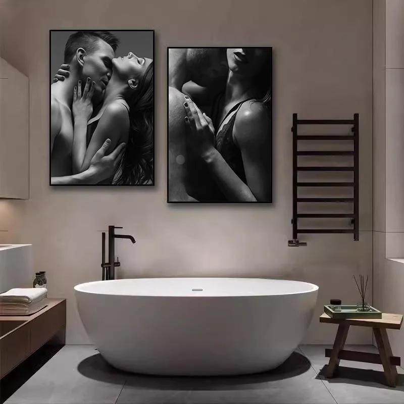 Temptation Black and White Wall Art Prints,Erotic Sensual Art Poster, Sexy Couple Canvas Painting For Bedroom Home Decor