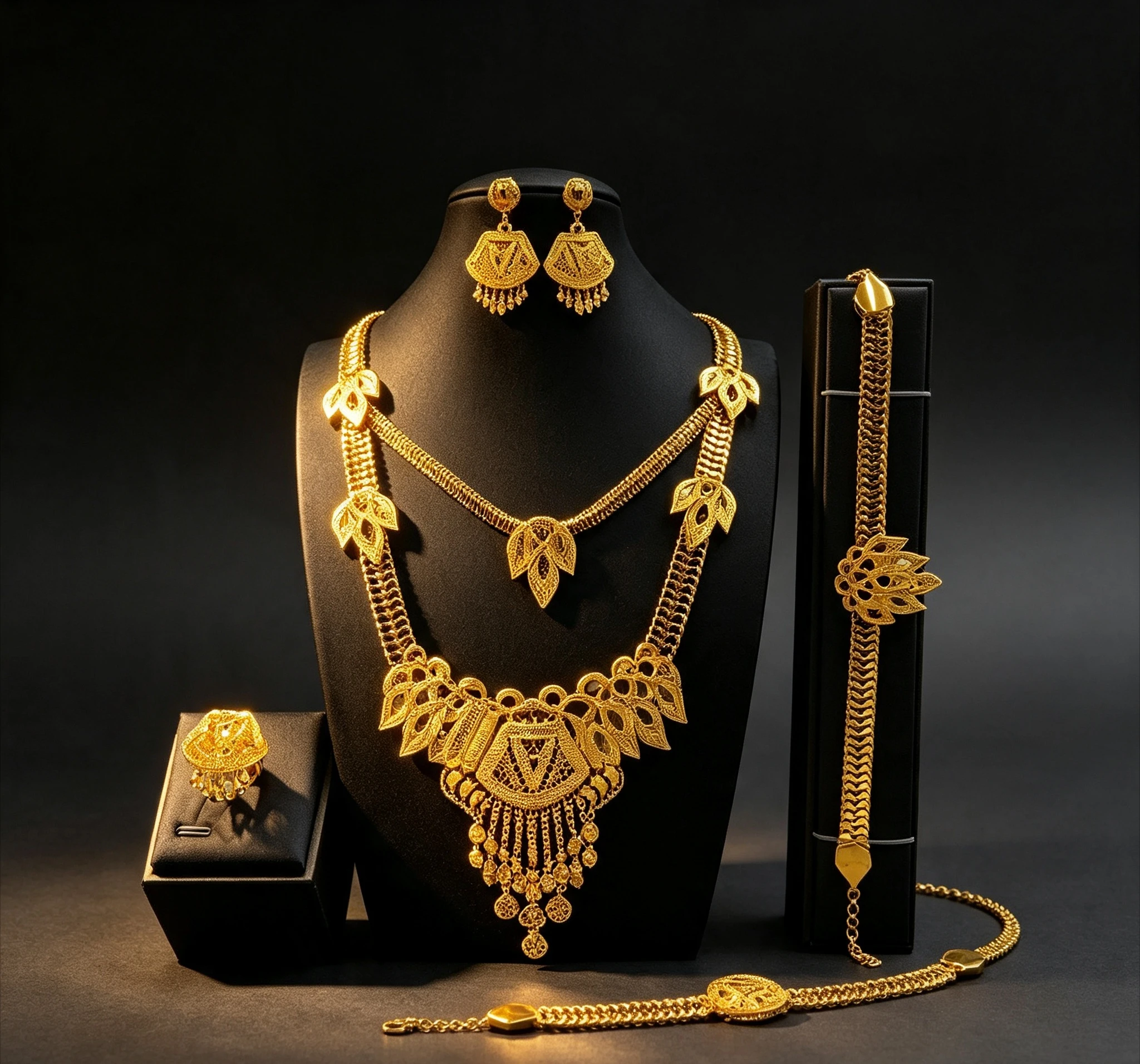 gold  9999 yellow gold Jewelry suit Long Necklace suit Bracelet Ring Earrings Wedding Giving a gift to friend